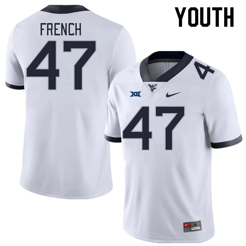 Youth #47 Ty French West Virginia Mountaineers College Football Jerseys Stitched Sale-White